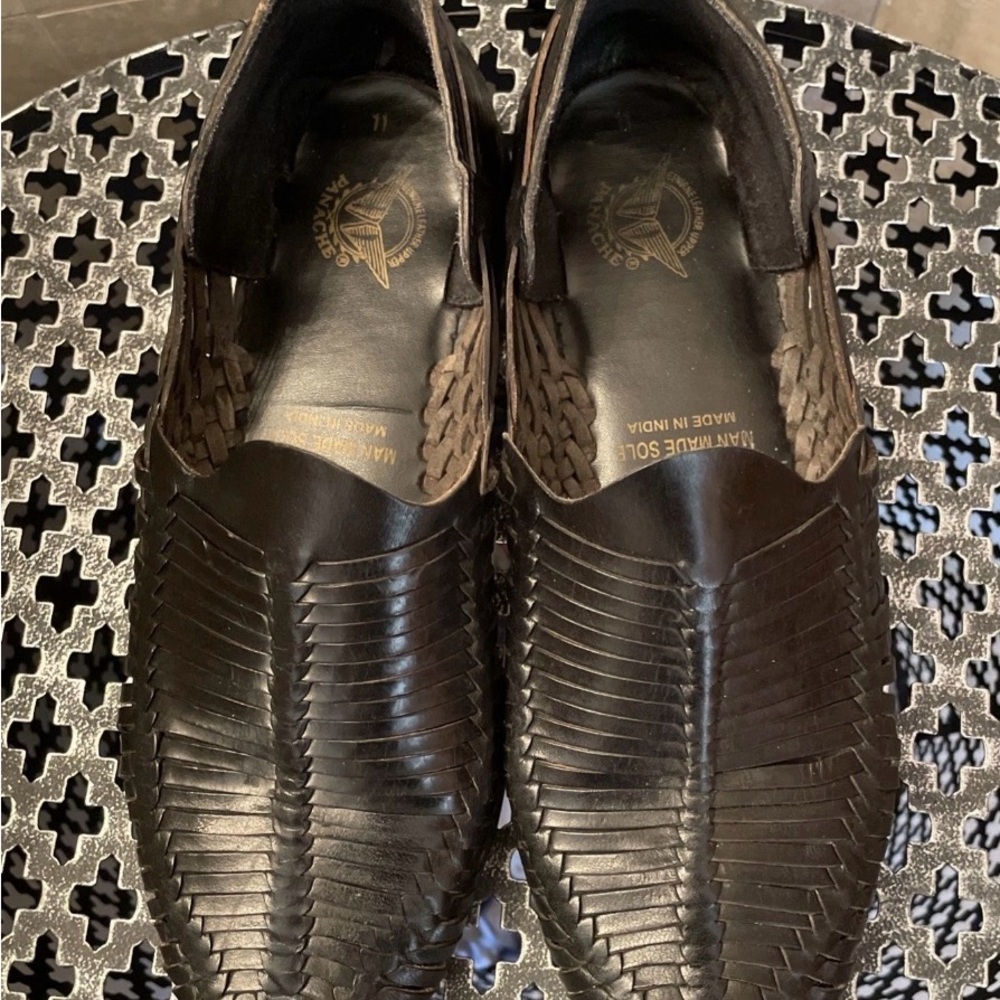 PANACHE Men’s Black Leather  Huarache Weave Slip-ons Size 11